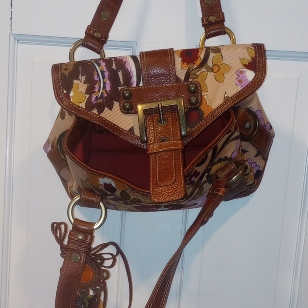 Isabella Fiore Floral Brown Leather Women's Bag - Picture 7 of 11